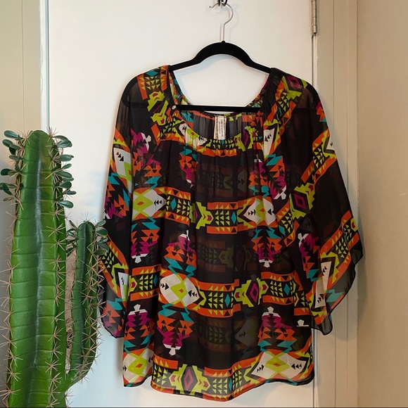Aztec Sheer Top 💜💚 - Picture 1 of 3